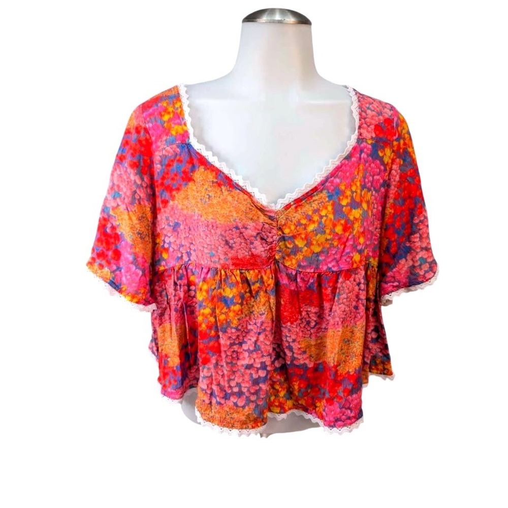 Floral Boho Peplum Blouse - Multi Pink